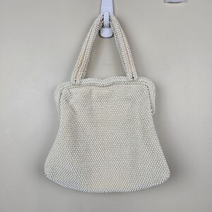 Vintage 50s Corde-Bead Cream Beaded Handbag